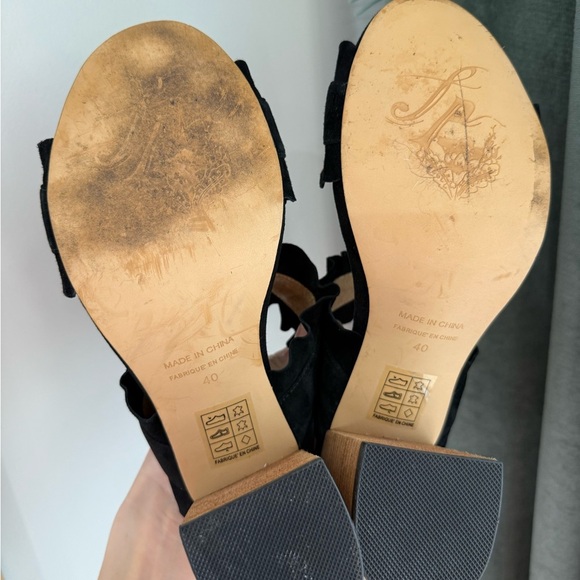 Free People Rosie Ruffle Suede Block Heels - Black - EU Size 40/ US Size 9 - Picture 7 of 10